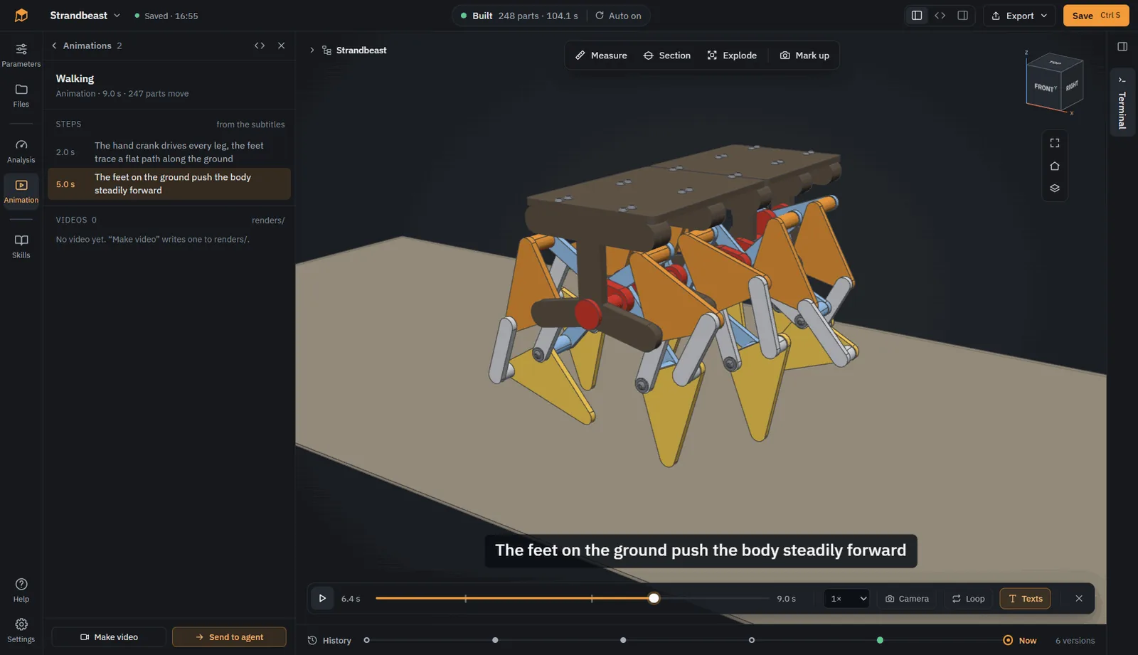 Animation of a Strandbeest with playback bar