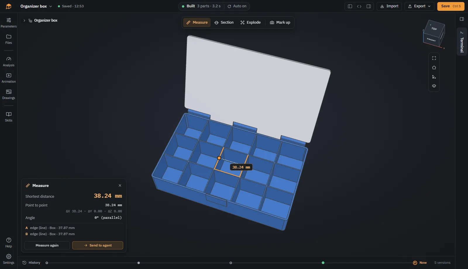 Measured distance in the 3D view
